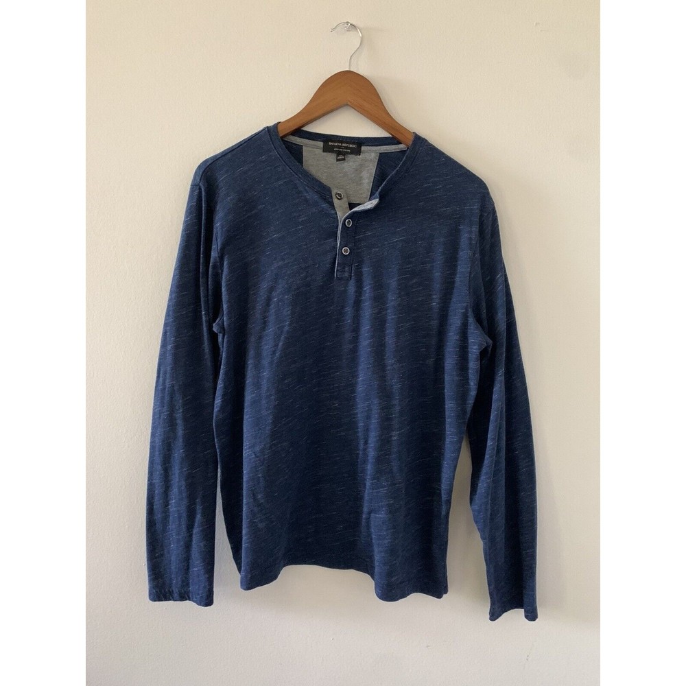 Banana Republic Henley Top Large Blue Long Sleeve Mens